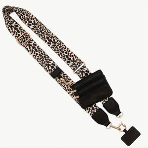 Woven Nylon Cell Phone Lanyard Strap with Wallet Pouch Leopard
